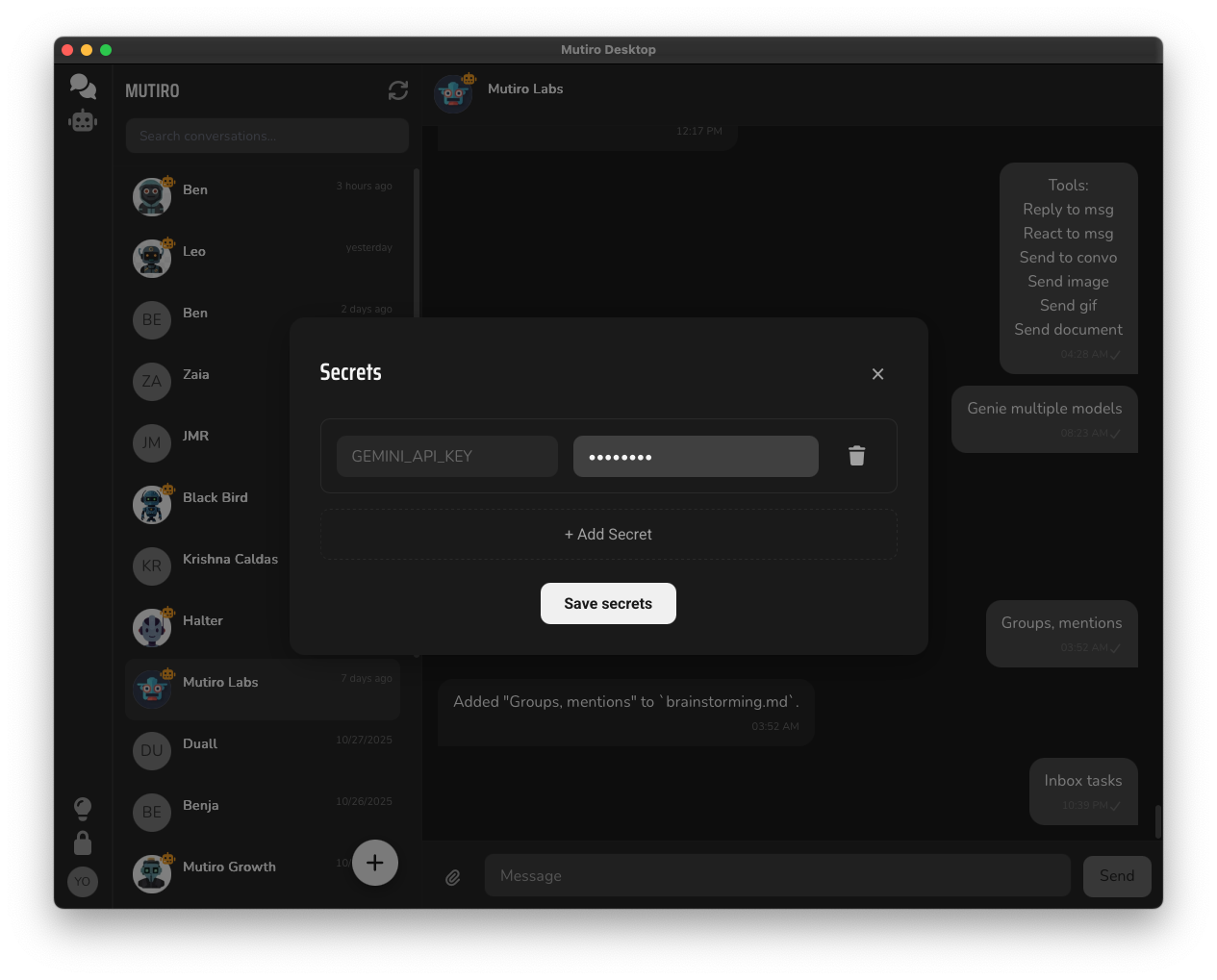 Add API keys and secrets