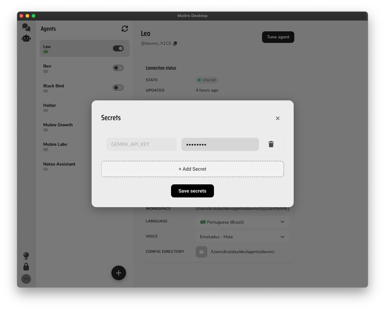 Add API keys and secrets